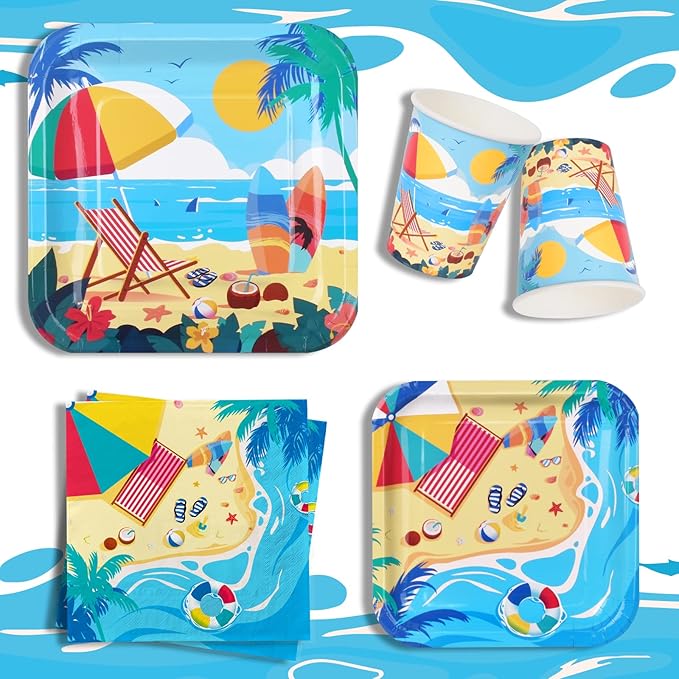 Beach Theme Party Supplies Summer Pool Pack Includes Paper Dinner
