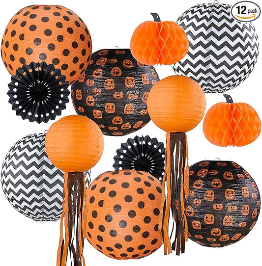12 Pack Halloween Decorations Hanging Paper Lantern Pumpkin Set