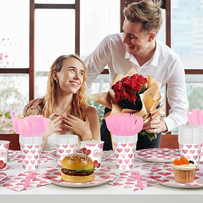 168PCS Valentine Party Supplies Pink Heart Valentine's Day