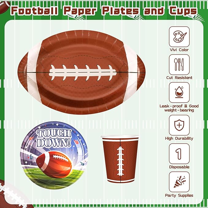 99PCS Football Party Tableware Supplies,Set of 24 Football Plates
