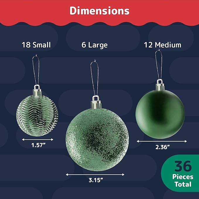 Prextex 36 Piece Christmas Ornaments Set - Emerald Green Christmas