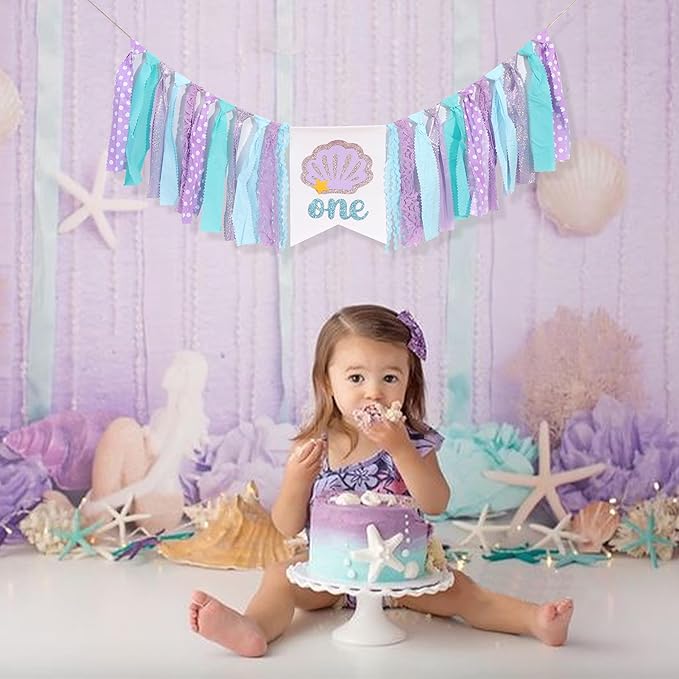 Mermaid One Year High Chair Banner Under The Sea 1st Birthday Party