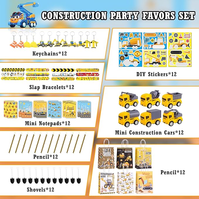 96pcs Construction Birthday Party Supplies Construction Party Favors