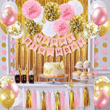 Pink and Gold Birthday Party Decorations for Women with Happy