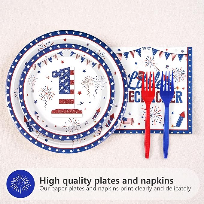 96Pcs 4th of July 1st Birthday Party Supplies First Birthday Plates