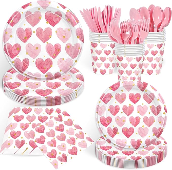 168PCS Valentine Party Supplies Pink Heart Valentine's Day