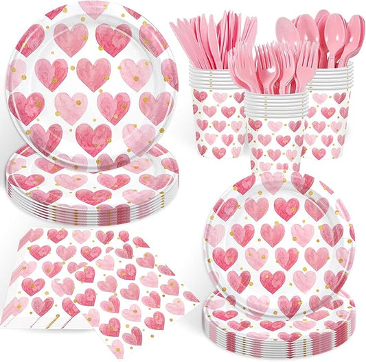 168PCS Valentine Party Supplies Pink Heart Valentine's Day