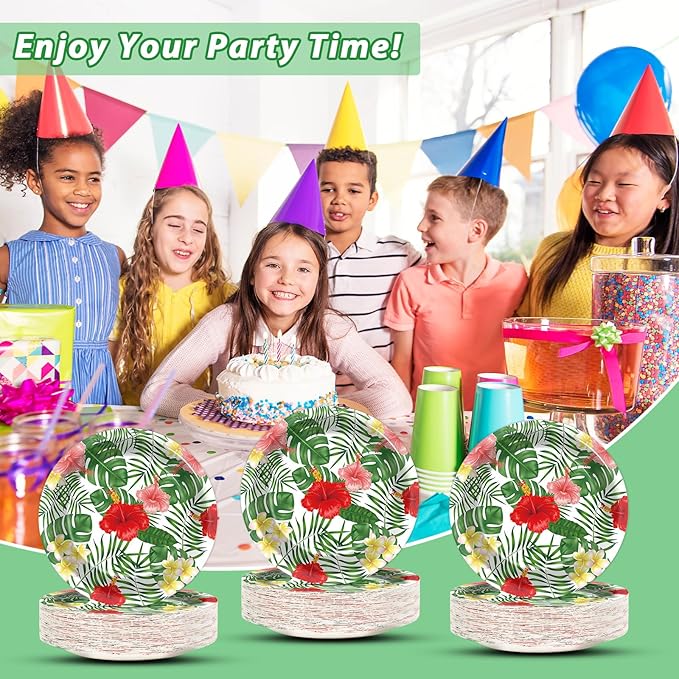100pcs 7inch Aloha Floral Plates Hawaiian Luau Party Supplies