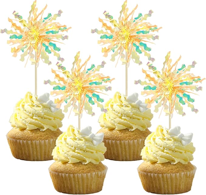 Gyufise 20Pcs Foil Firework Cupcake Toppers Happy Birthday Cake