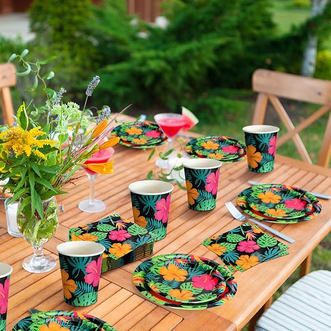 200 Pcs Tropical Nights Hawaiian Aloha Party Supplies Serve 50