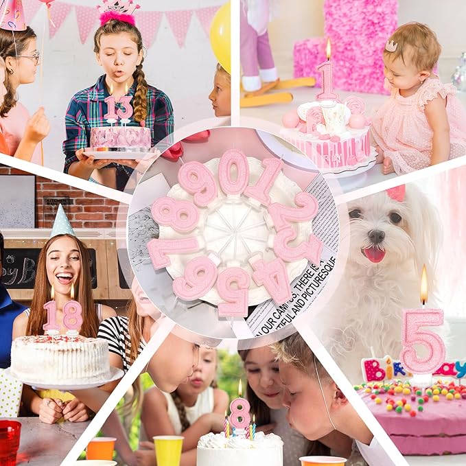 Cute Number 1 Birthday Candle, Glitter Pink Number Candles, First