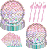 96PCS Mermaid Plates and Napkins Tableware Set Mermaid Party