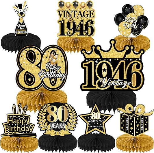 80th Birthday Decorations for Men Women - 9pcs 80th Birthday Party