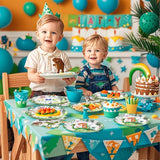 96Pcs Dinosaur 1st Birthday Decorations Cartoon Dinosaurs Plates and