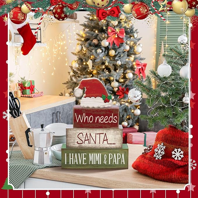 4 Pcs Christmas Table Decorations Wooden Red Santa Hat Christmas