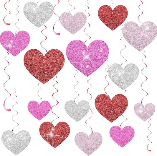 32 Pcs Valentines Party Decorations Pink Red Heart Hanging Swirls