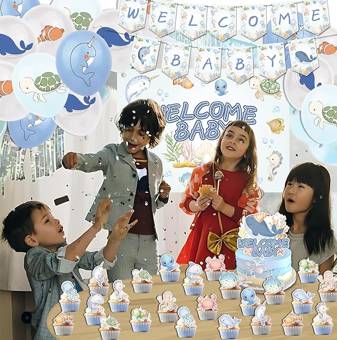 43Pcs Sea You Soon Baby Shower Decorations Under the Sea Baby Shower