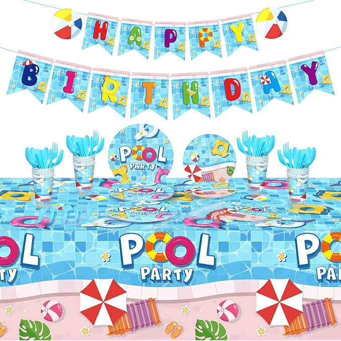 172 Pcs Pool Party Supplies Serves 24 Include Summer Beach