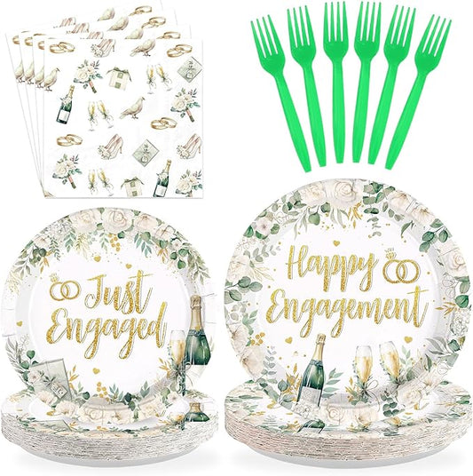 96Pcs Happy Engagement Party Decorations Watercolor Eucalyptus
