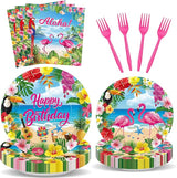 100 Pcs Tropical Aloha Flamingo Birthday Party Supplies Set Serves