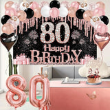 80th Birthday Decorations for Women 49pcs Black Rose Gold Black