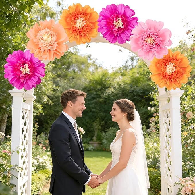 SUNBEAUTY 6PCS Hot Pink and Orange Paper Flowers 12 Inch Large Tissue
