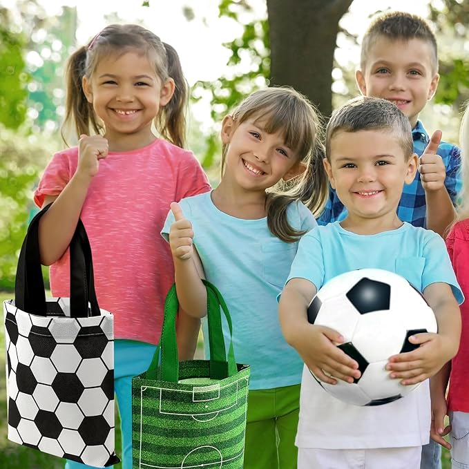 24 Pcs Soccer Party Favors Bags with Handles Reusable Non woven