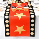 13 x 72 Inch Movie Night Table Runner with Gold Star Design Red