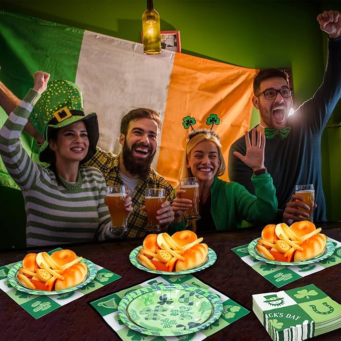 180PCS St Patrick's Day Party Supplies Shamrock Paper Plates &