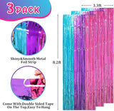 Voircoloria 3 Pack 3.3 x 8.2 ft Blue Purple Pink Foil Fringe Backdrop