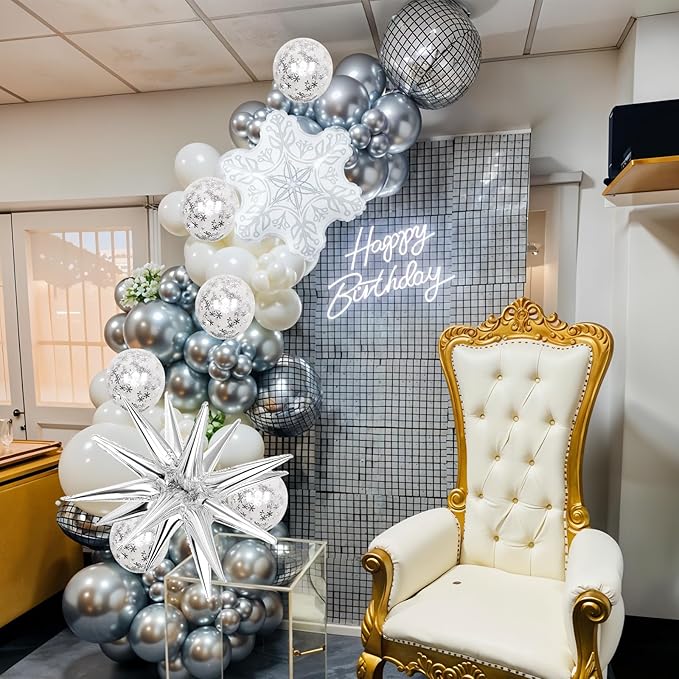 Christmas Decorations Balloons Arch Kit White Silver Snowflake