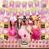 43Pcs Pink Movie Night Party Decoration Including Cupcake Toppers