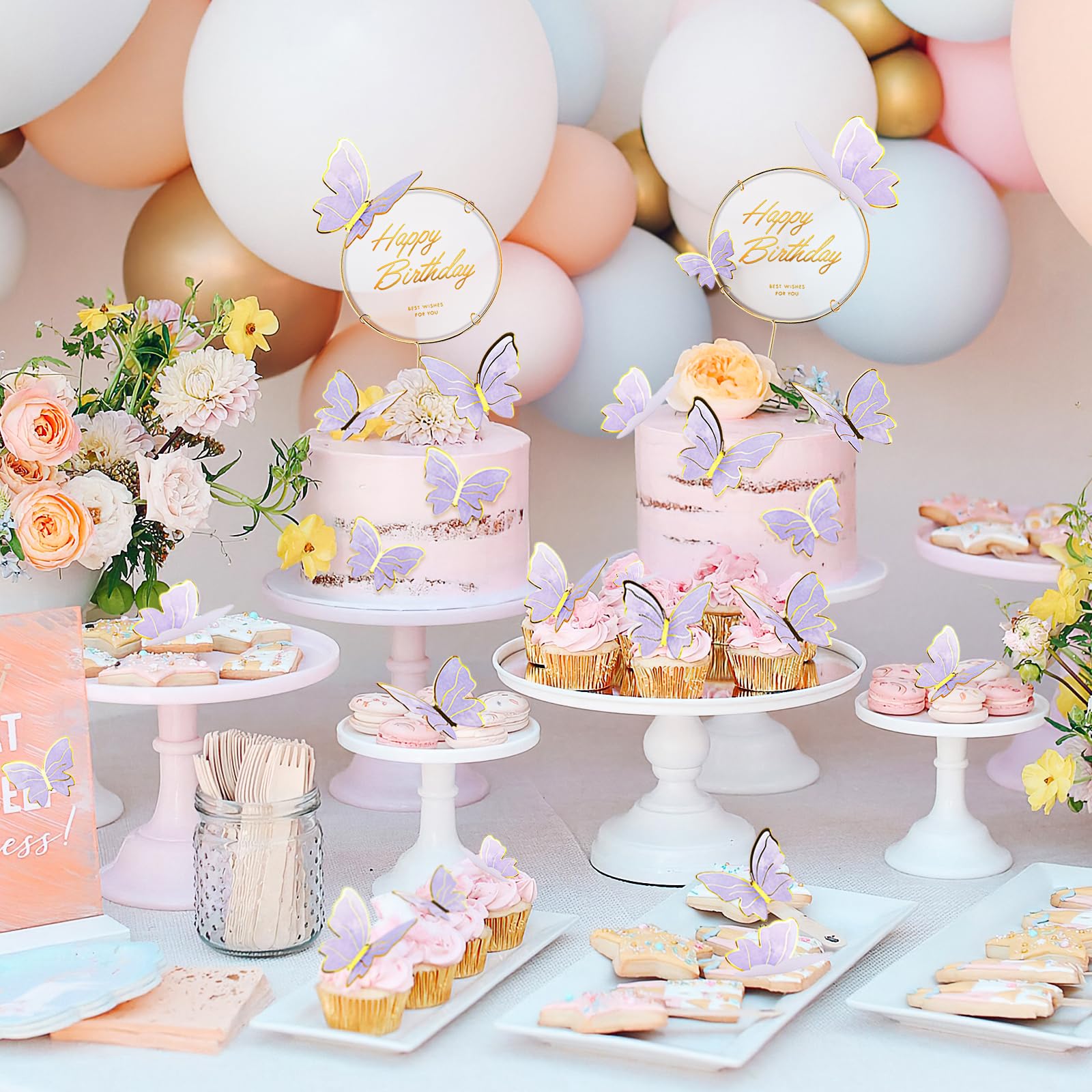21 Pieces Butterfly Cake Toppers With Happy Birthday Cake Toppers 3D