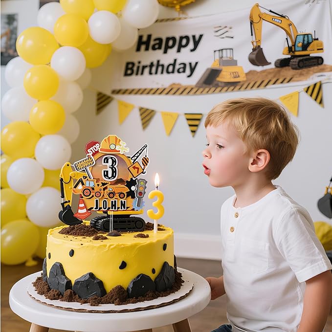 Construction Personalized Cake Topper 3D Dump Truck Crane Theme with