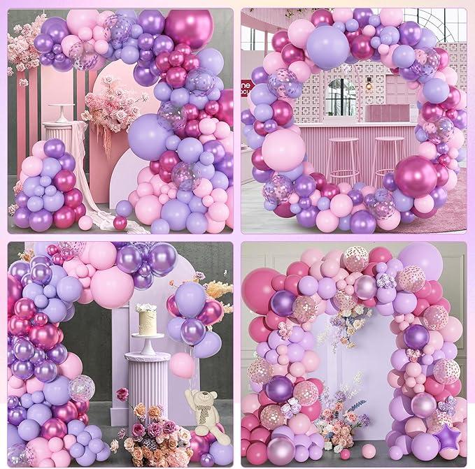 Amandir 153pcs Pink Purple Balloon Garland Arch Kit, Different Sizes
