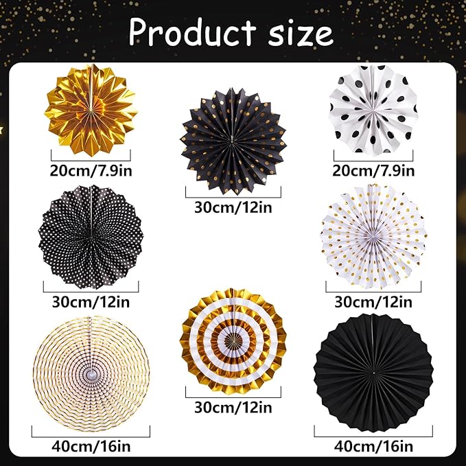 Black and Gold Decorations Hanging Honeycomb Paper Pompoms Fan for