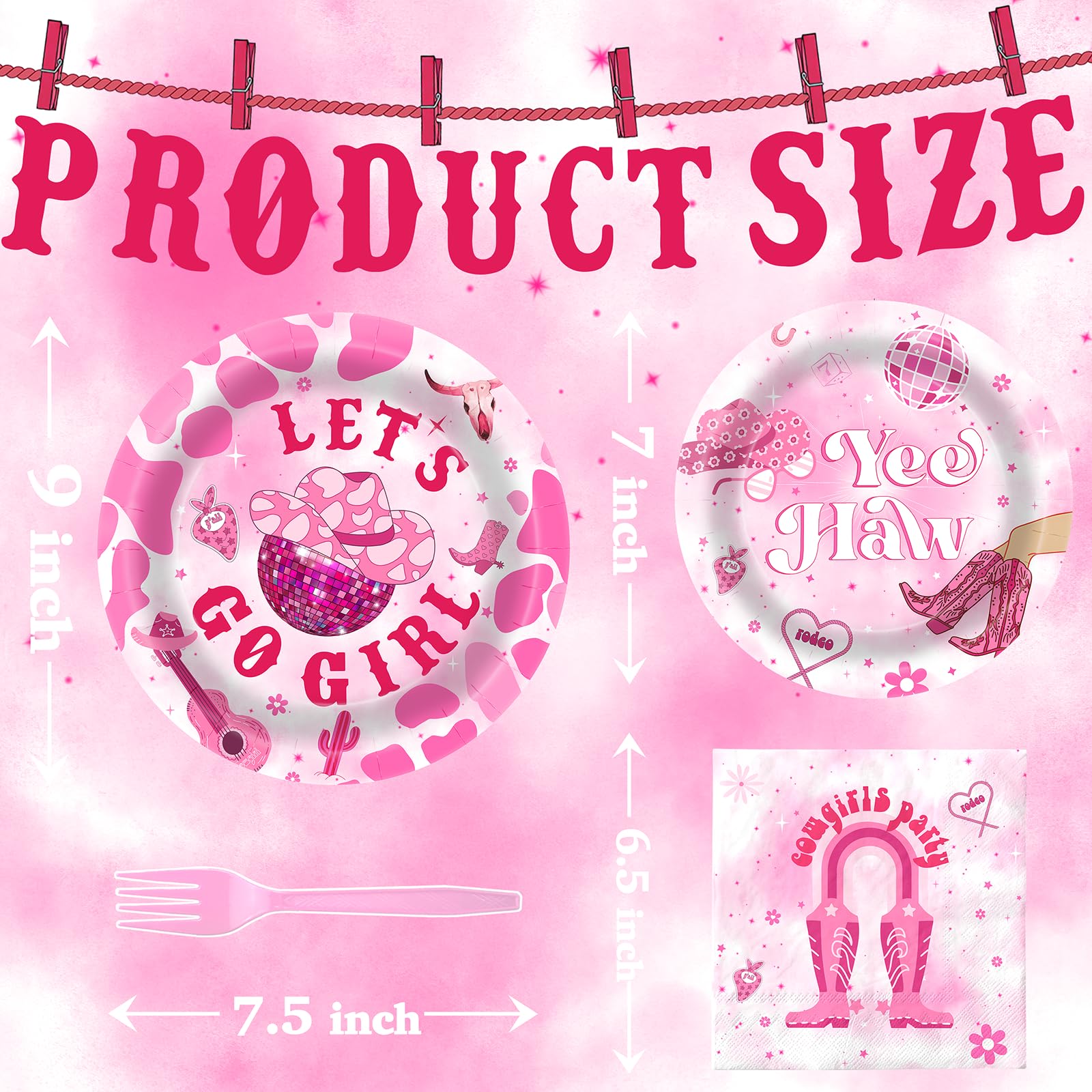 Pink Cowgirl Party Supplies Serves 20 - Nashville Bachelorette Party