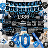 40th Birthday Decorations for Men 20PCS Black Blue Back in 1986