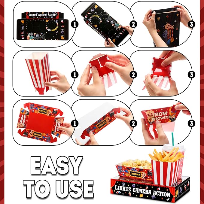 108 Pcs/ 36 Sets Movie Night Snack Trays Popcorn Boxes Cardboard