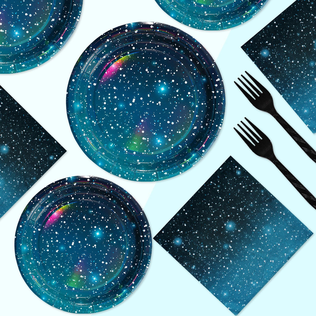 96Pcs Galaxy Party Supplies Iridescent Space Stars Birthday Plates and