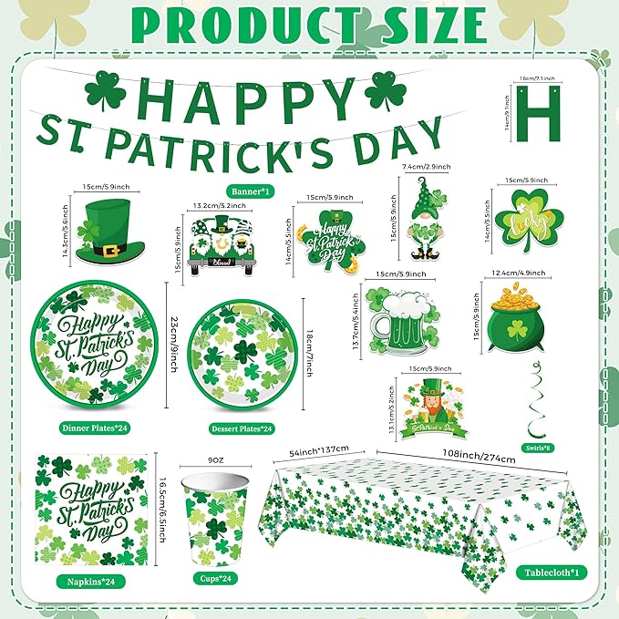 106PCS St Patrick's Day Plates and Napkins Set St Patricks Day