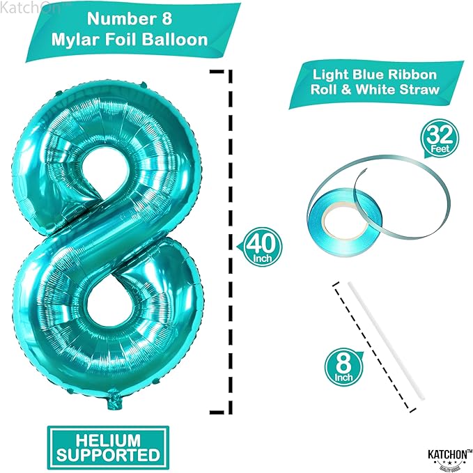 KatchOn, Giant Blue Teal Number 8 Balloons - 40 Inch || Aqua Teal
