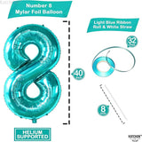 KatchOn, Giant Blue Teal Number 8 Balloons - 40 Inch || Aqua Teal