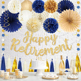 Roetyce Retirement Party Decorations Women Men, Blue Gold Happy