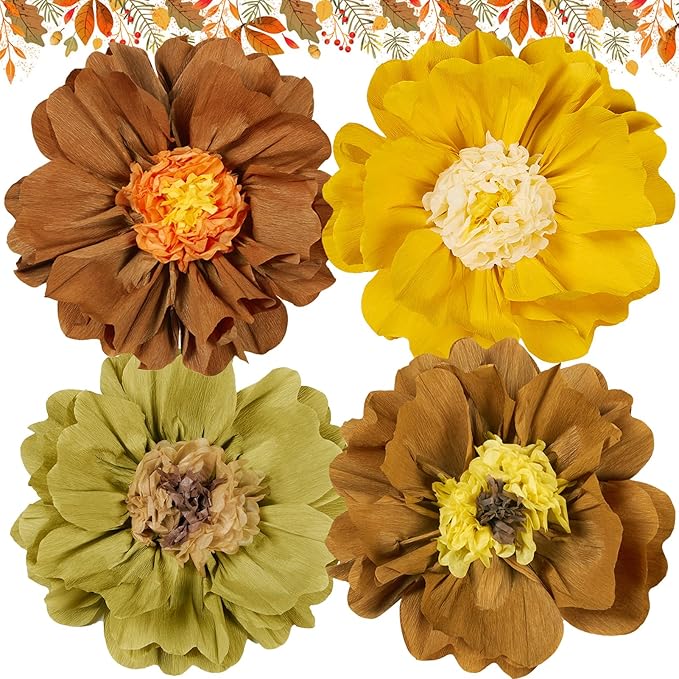 4 PCS 20" Brown Yellow Giant Paper Flowers Boho Baby Shower Party