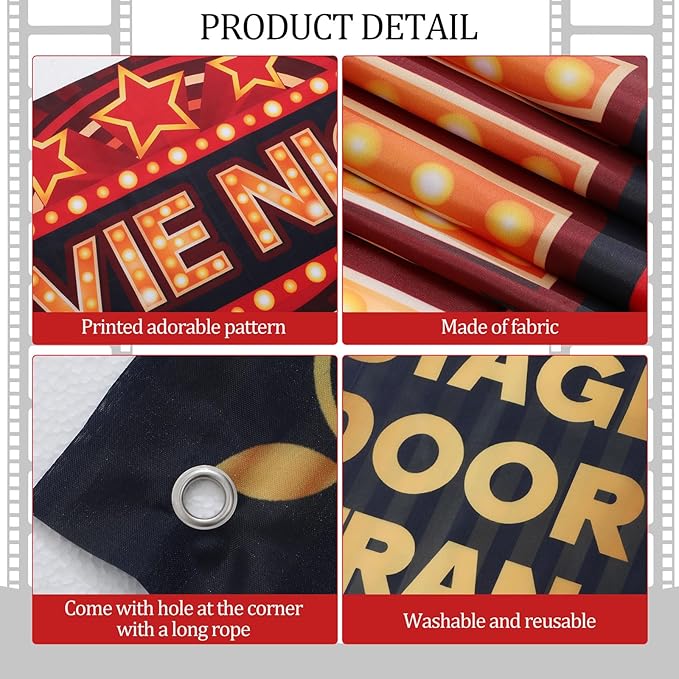 4 Pcs Movie Night Porch Sign Banner VIP Door Entrance Door Cover