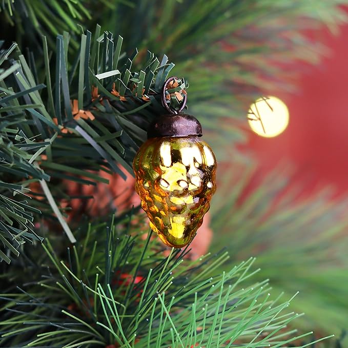 Indian Shelf Gold Hanging Ornaments - 25 Premium Glass Christmas