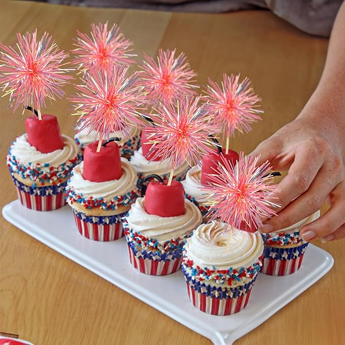 Gyufise 30Pcs Foil Firework Cupcake Toppers Sparkle Tinsel Cake #31