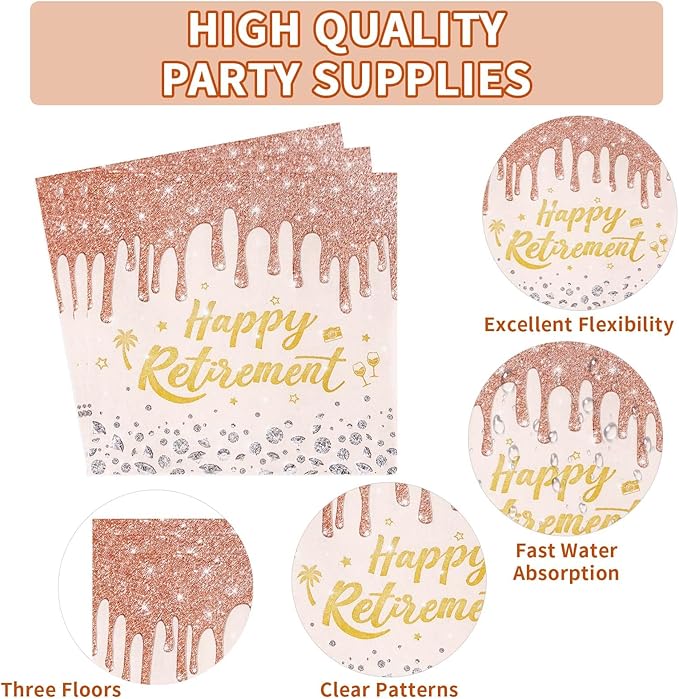 96 Pcs Rose Gold Retirement Party Supplies Pink Happy Retirement