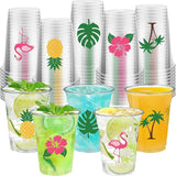 50 PCS Hawaiian Luau Cups 12 oz Plastic Tropical Cups Hawaii Party